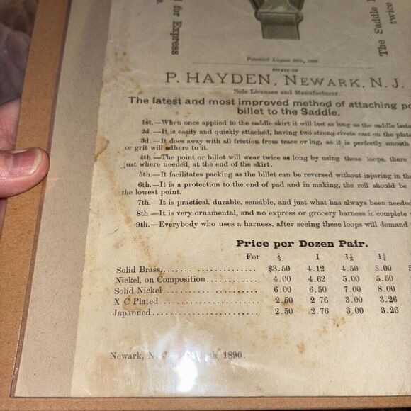 1890 Metallic Saddle Point Loop Advertisement Equestrian Express Saddles Newark - Picture 2 of 4